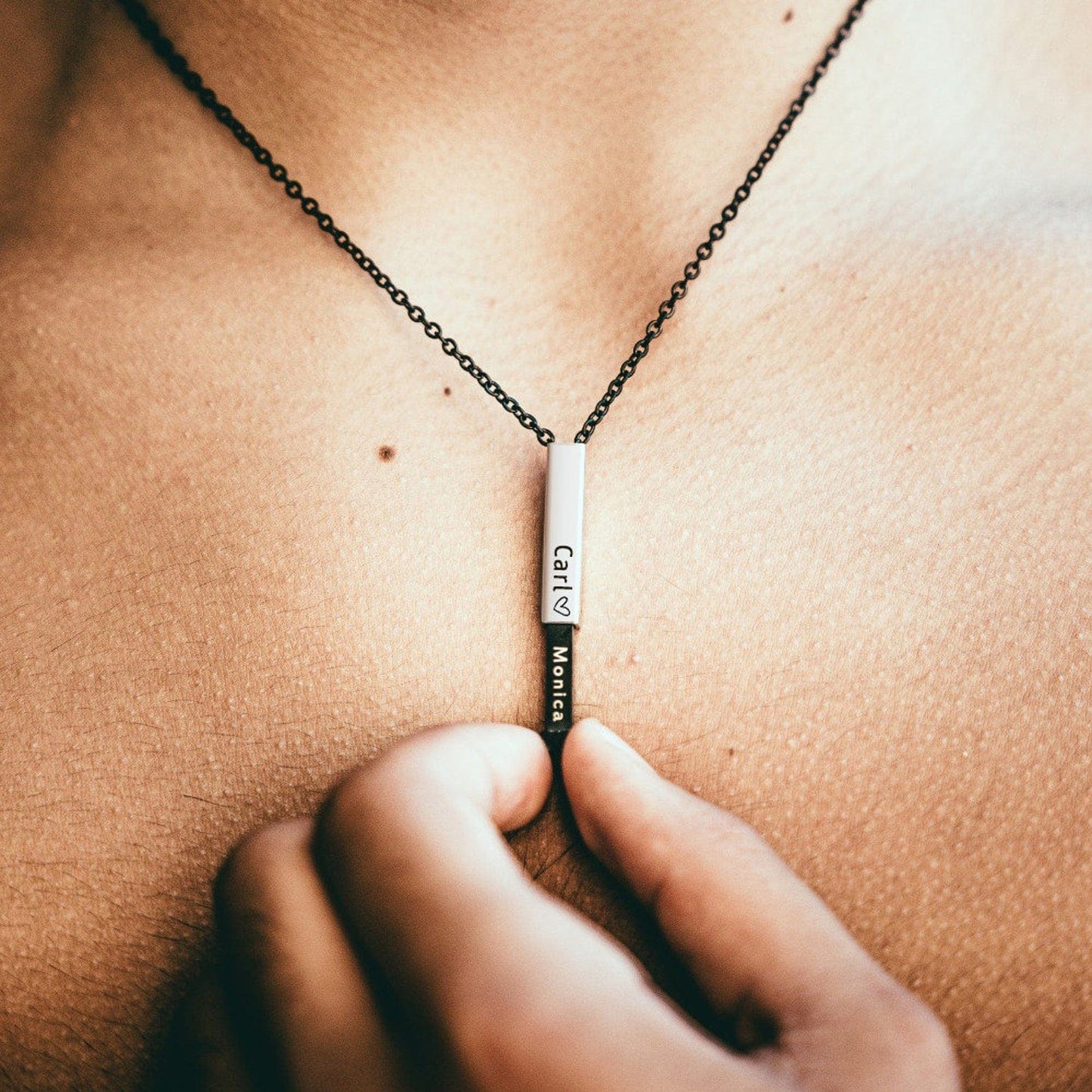Antique Accessories Hidden Name Engraved Bar Necklace