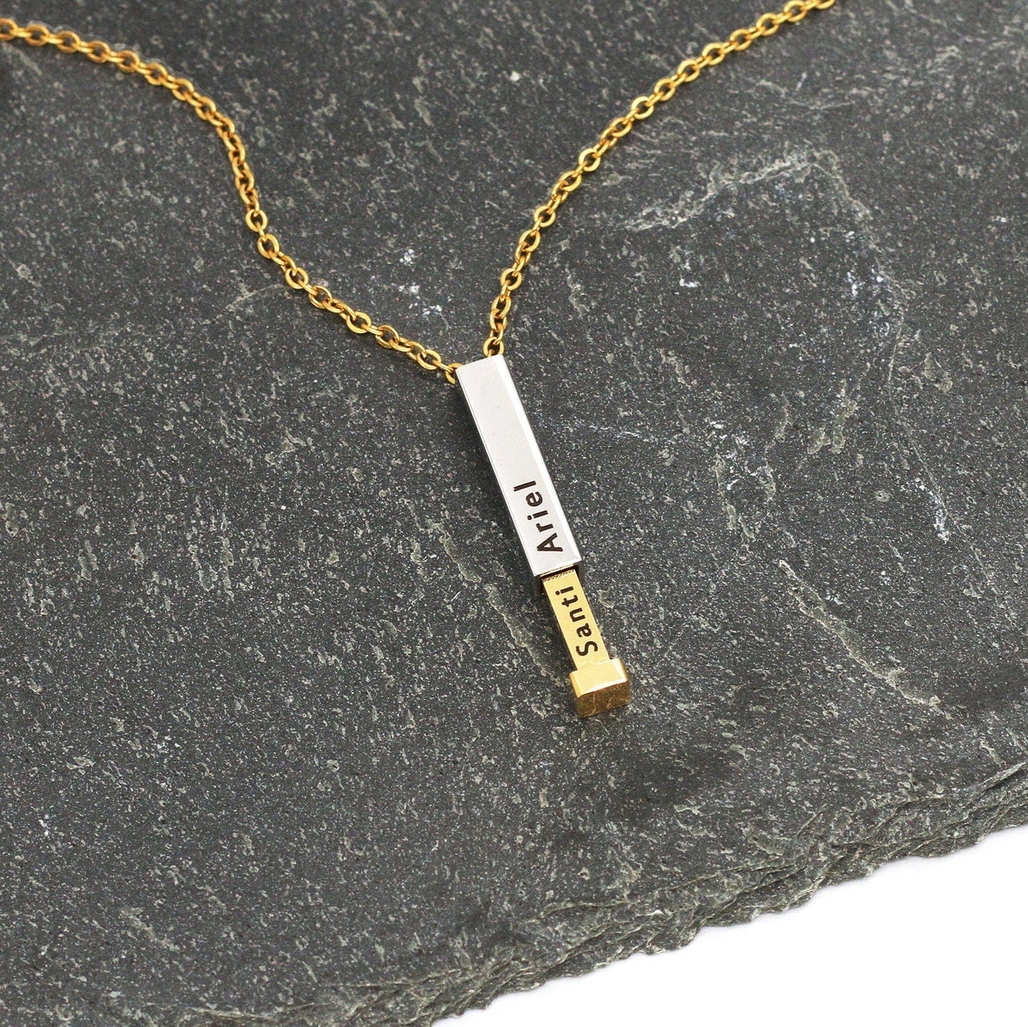 Antique Accessories Hidden Name Engraved Bar Necklace