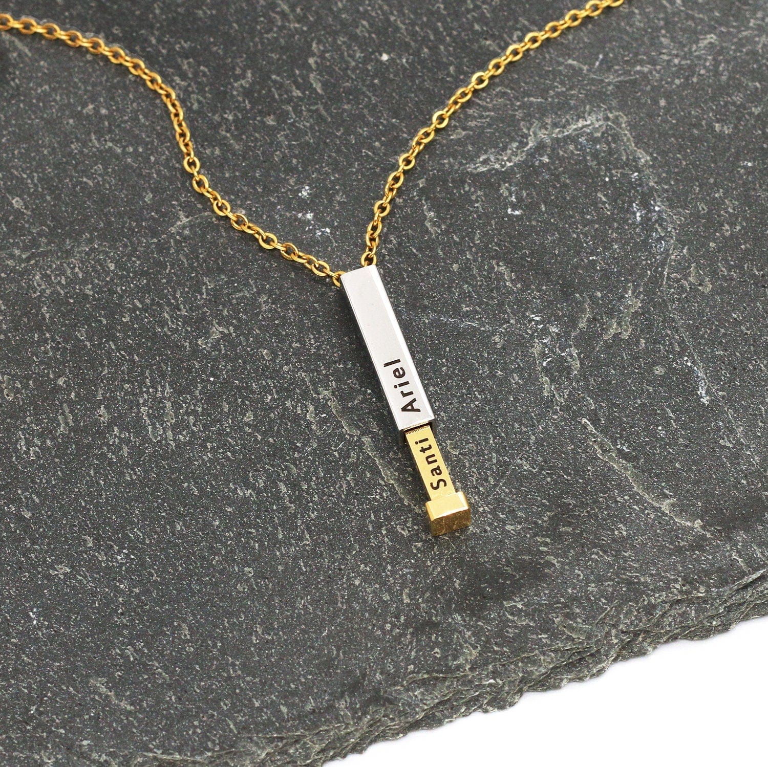 Antique Accessories Hidden Name Engraved Bar Necklace