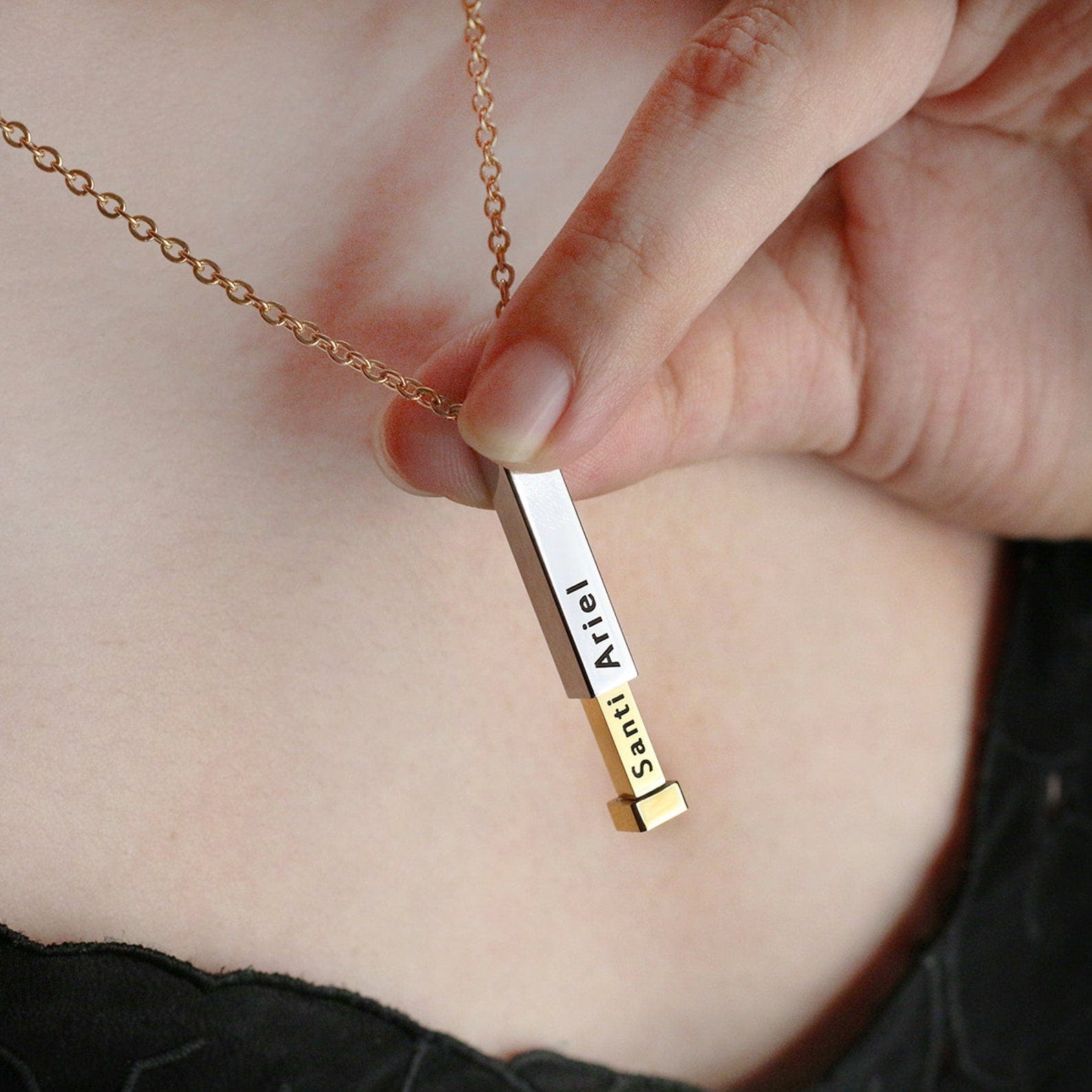 Antique Accessories Hidden Name Engraved Bar Necklace
