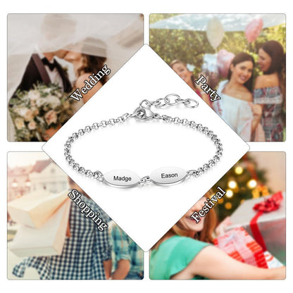 AntiqueAccesories Personalized Mother Bracelet Engraved 3 Names Custom with 3 Oval Pendant